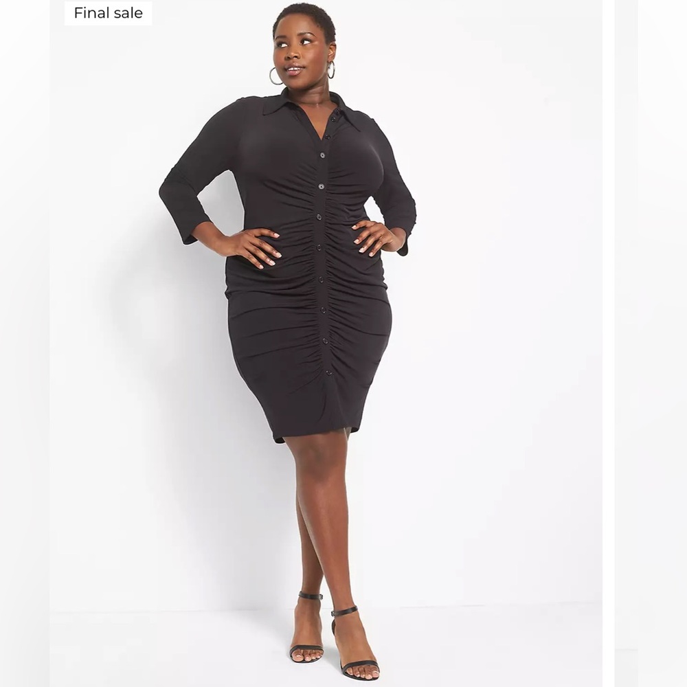 NWT Button-Front Ruched Bodycon Dress Collared V-Neck Black LBD‎ Size 22/24 3X